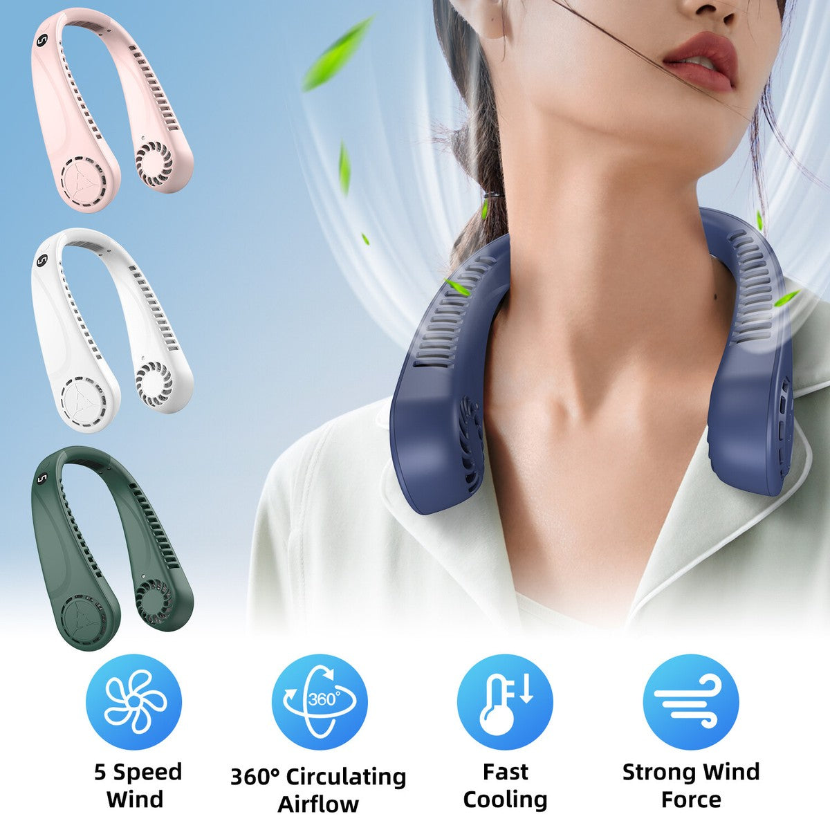 Portable Neck Fan, Rechargeable Hanging Neck Fan